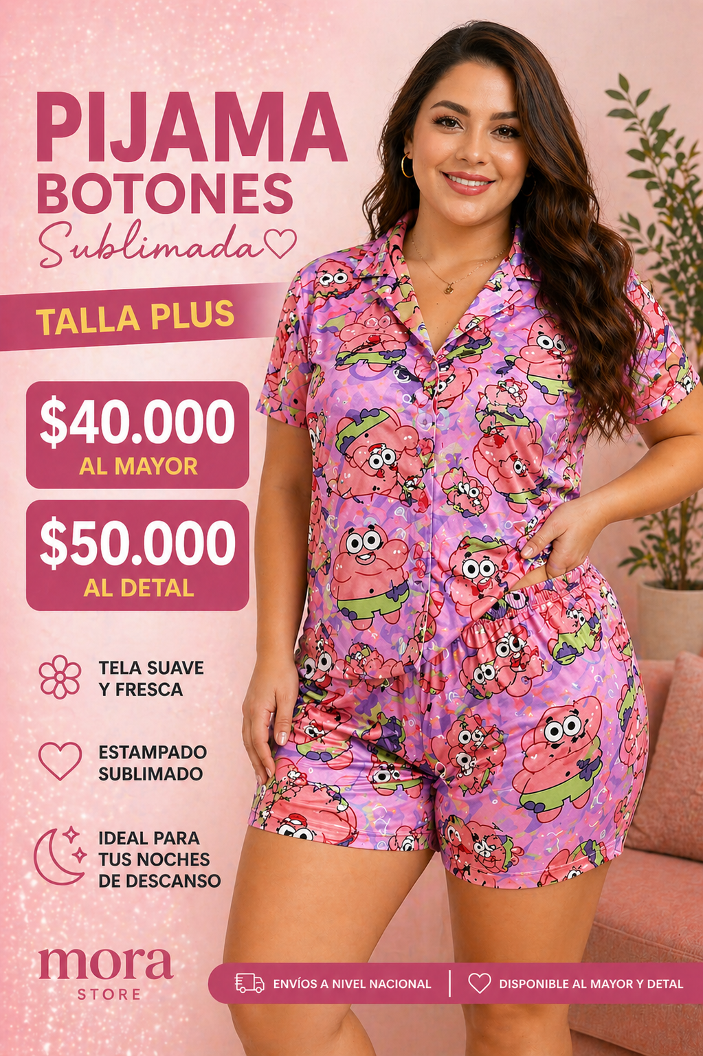 PIJAMA BOTONES SUBLIMADA PLUS