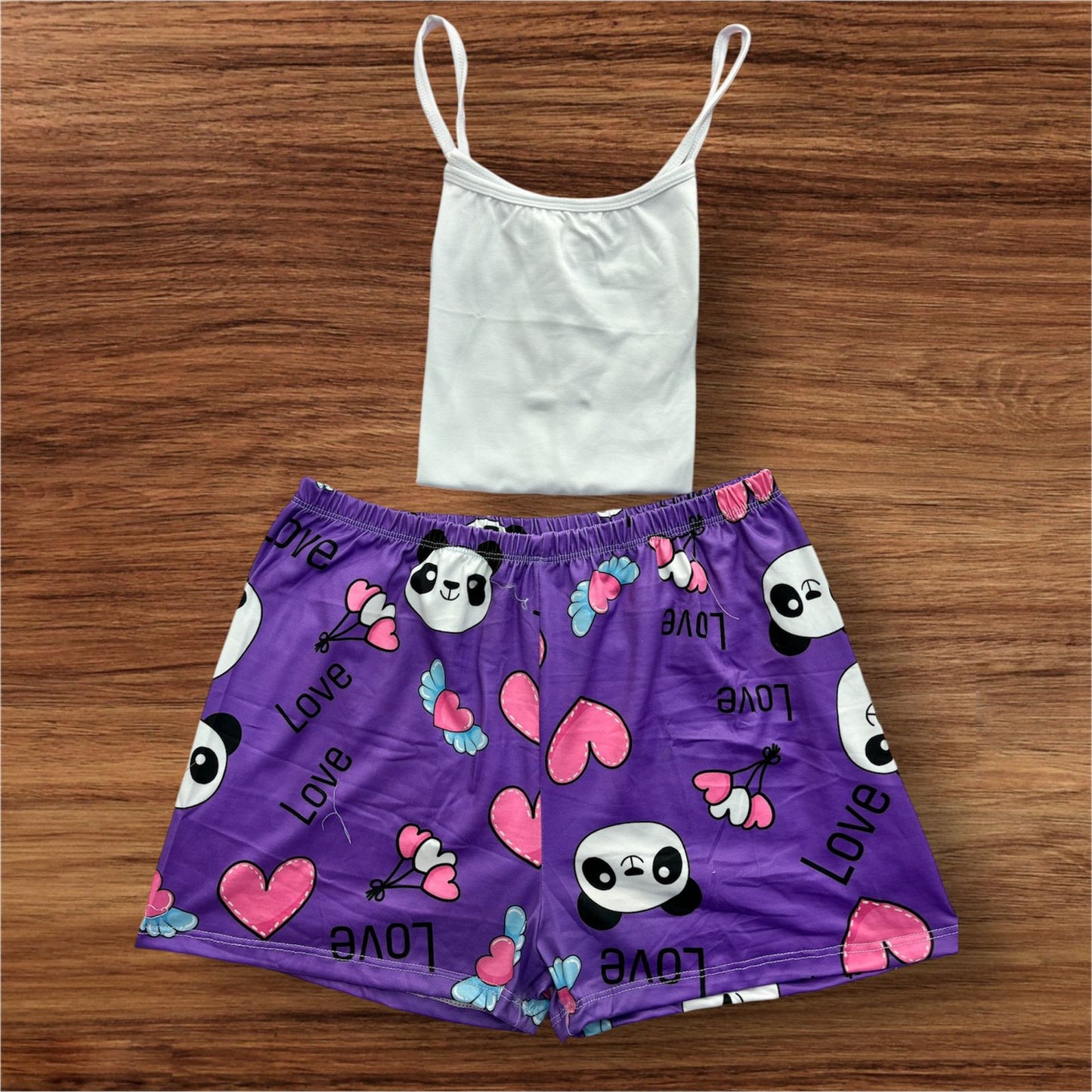 PIJAMA BLUSA TIRAS UNICOLOR Y SHORT ESTAMPADO