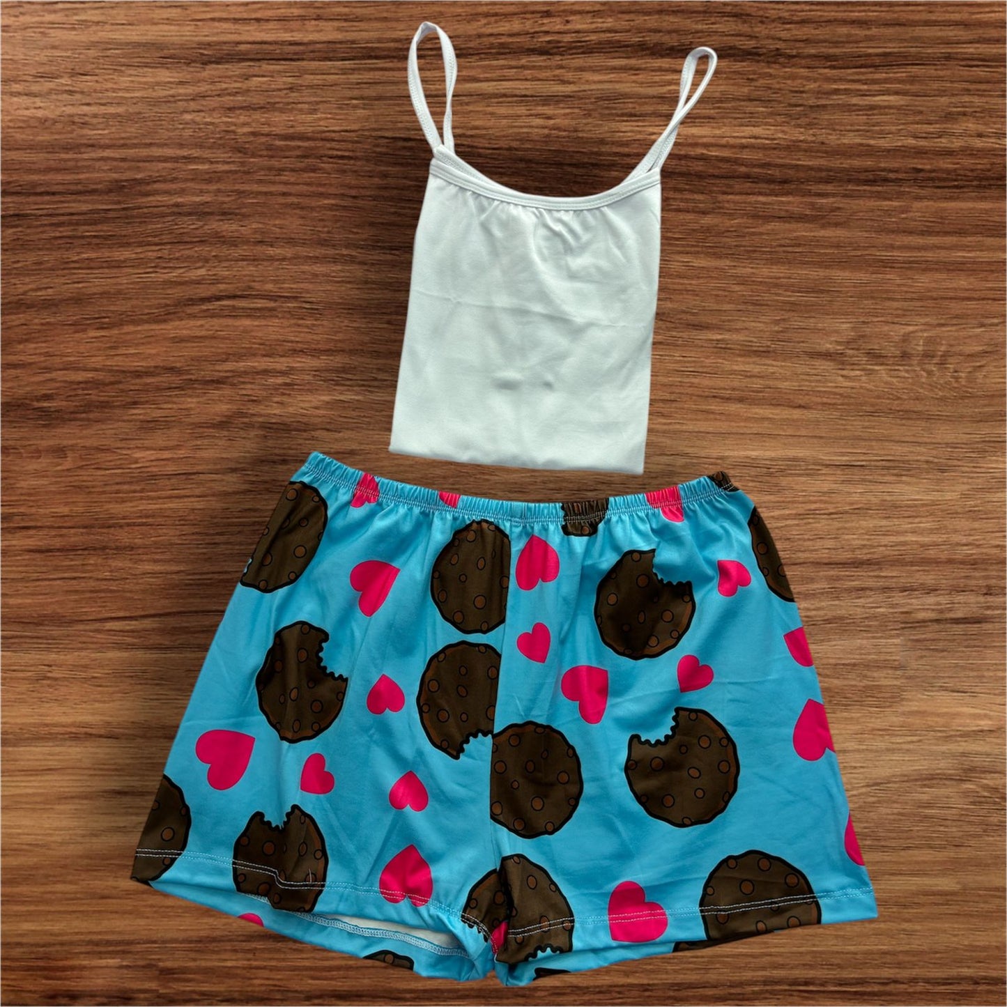 PIJAMA BLUSA TIRAS UNICOLOR Y SHORT ESTAMPADO