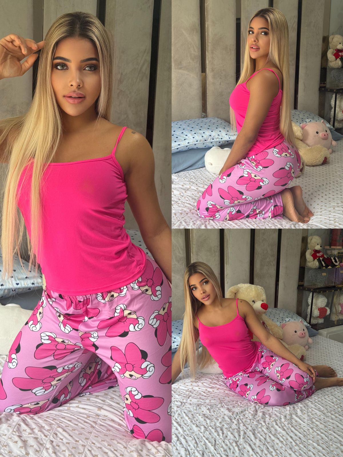 PIJAMA PANTALON SUBLIMADO CON BLUSA UNICOLOR